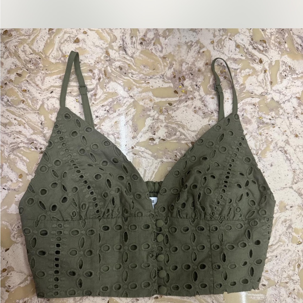 Olive Green Eyelet Crop Top